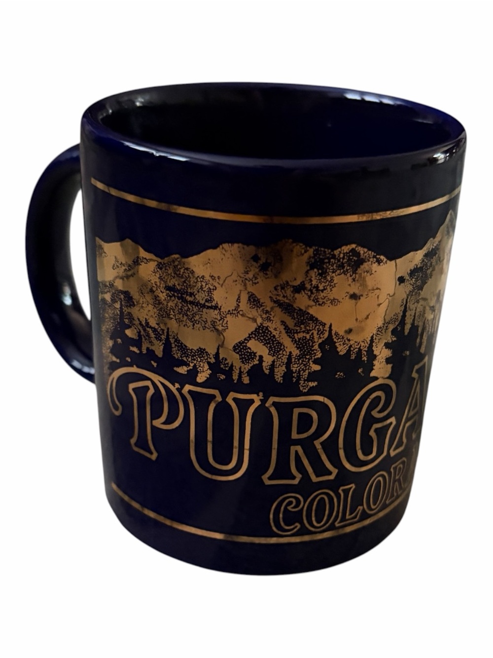 Vintage Purgatory Colorado Blue Gold Souvenir Coffee Tea Mug Cup Ski Snow Resort